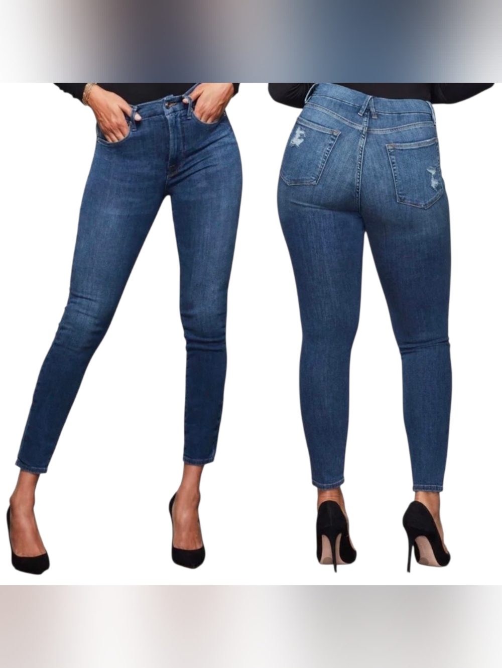 Good American Good Legs Skinny Jeans High Rise Distressed Stretch 29 8 NWT